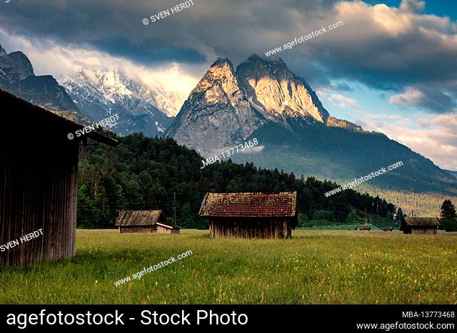 Huts near Garmisch Partenkirchen and the Waxenstein in the background