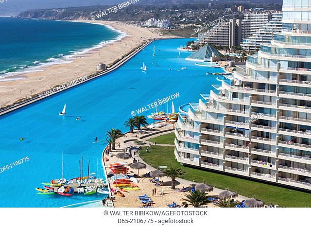 Chile, Algarrobo, San Alfonso del Mar, World's largest man-made pool, elevated view