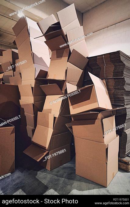 Stacked empty cardboard boxes