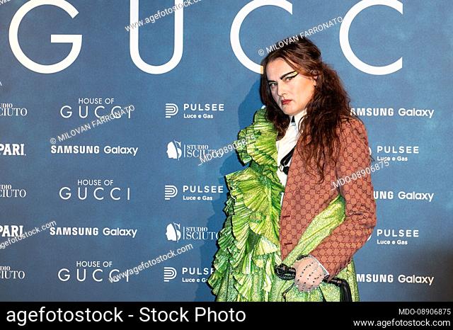The art critic Milovan Farronato participates in the photocall of the Italian premiere of the film ""House Of Gucci"" at the Space Cinema Odeon