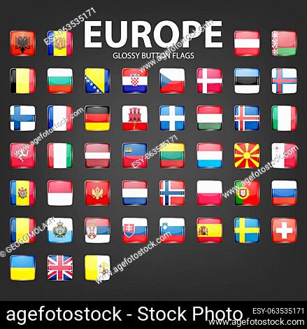 Set of glossy button flags - Europe. Original colors. Vector icons. EPS10 illustration