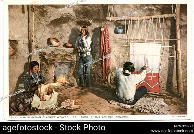 A Hopi Indian Blanket Weaver, Hopi House, Grand Canyon, Ariz. Detroit Publishing Company postcards 79000 Series. Date Issued: 1898 - 1931 Place: Detroit...