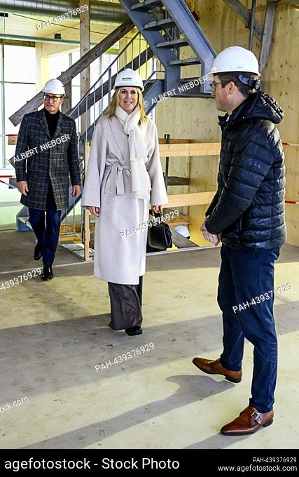 Queen Maxima of The Netherlands at the HoutWerk I in Utrecht, on December 19, 2023, for a workvisit in the context of circular construction of companies