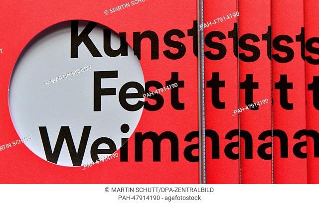 Programs for art festival 'Kunstfest Weimar 2014' lie next to each other in Weimar, Germany, 15 April 2014. The director presented the new concept for the art...