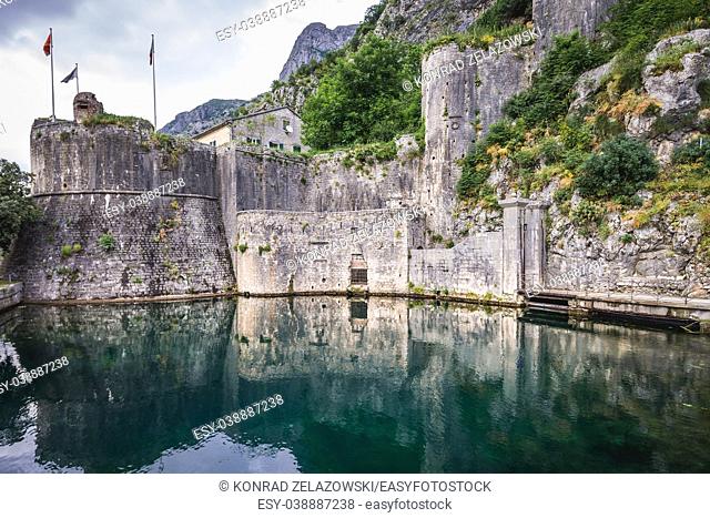 Gurdic Bastion, the oldest south gate of old town of Kotor coastal city, located in Bay of Kotor of Adriatic Sea, Montenegro