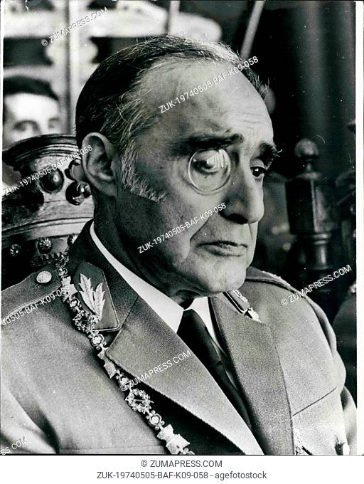 May 05, 1974 - General Spinola - Head Of Portugal's Junta. Photo Shows: General Antonio De Spinola, president of the National Salvation junts