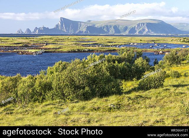 Norway, Coastline landscape with mountain