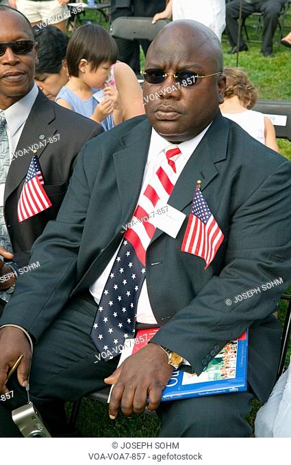 Liberian immigrant and 76 new American citizens at Independence Day Naturalization Ceremony on July 4, 2005 at Thomas Jefferson's home, Monticello