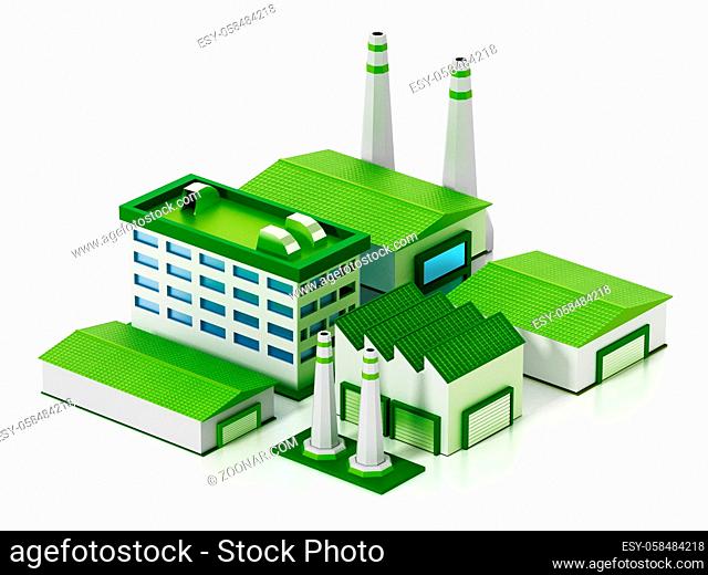 Eco friendly factory compound isolated on white background. 3D illustration