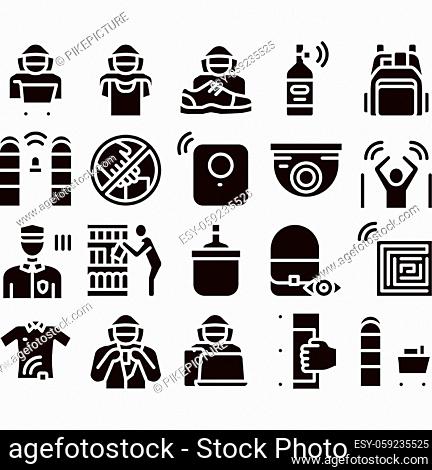 Shoplifting Collection Elements Icons Set Vector Thin Line. Video Camera And Guard Security From Shoplifting, Human Shoplifter Silhouette Glyph Pictograms Black...