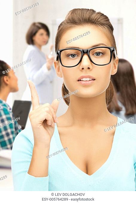 education concept - student girl showing warning gesture