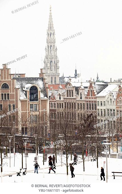 View of Brussels covered by snow
