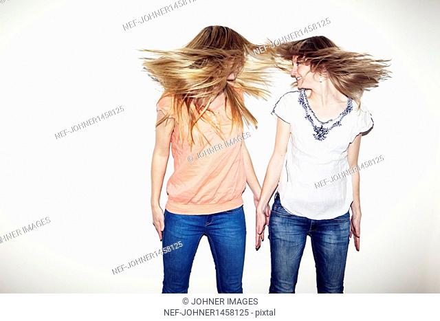 Portrait of two teenage girls having fun