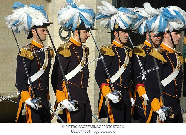 San Marino Republic, soldiers in high uniform during the 1st October Capitani Reggenti’s (Ruling Captains) parade