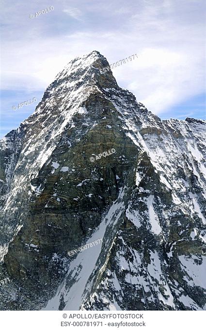 Matterhorn west face, from left to right west peak, Pic Tyndalland Zmutt Ridge, Valais, Schweiz