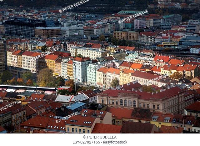 Prague aerial view in partial sunlight