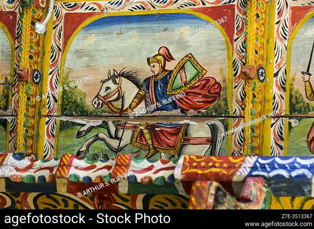 Detail of folk art on a traditional Sicilian cart. Sicily, Italy, Europe
