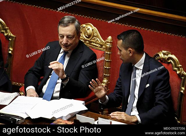 Italian Prime Minister Mario Draghi and the italian minister of Foreign Luigi Di Maio during the communications at Senate in view of the meeting of the European...