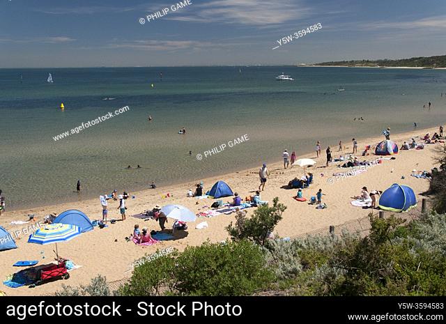 Beachgoers at Black Rock on Port Phillip Bay, Melbourne, Australia