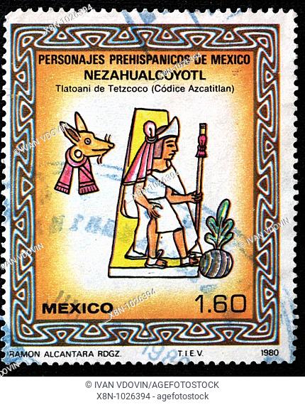 Nezahualcoyotl, Pre hispanic personalities of Mexico, postage stamp, Mexico, 1980