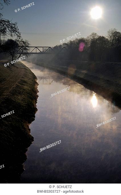 canalised Emscher river in the morning, Germany, North Rhine-Westphalia, Ruhr Area, Oberhausen