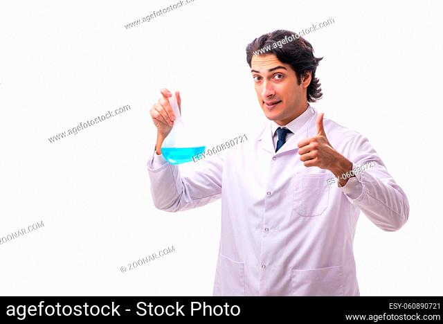 Young chemist isolated on white background