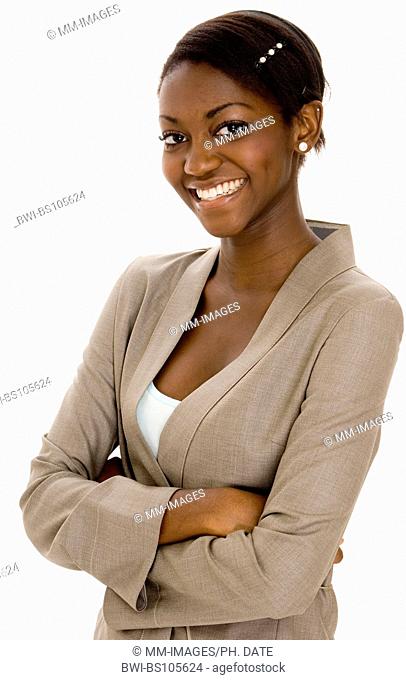 A young black business woman smiling