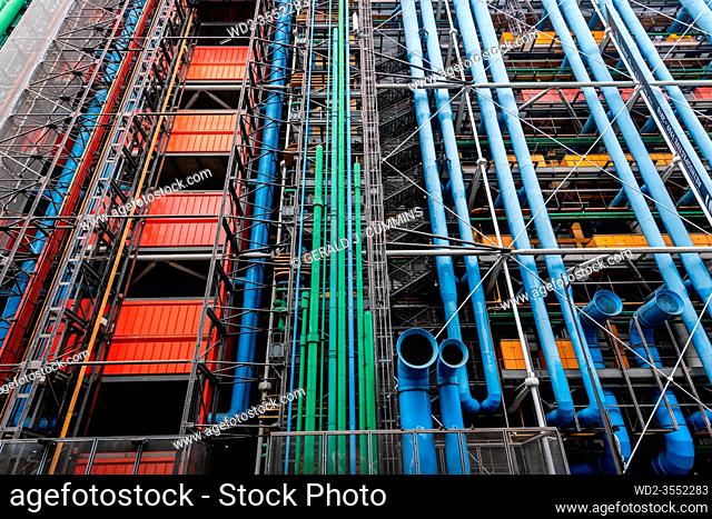 France Paris 12 - 2019: Pompidou Centre, a complex building in the Beaubourg area, the first major example of an 'inside-out' building in architectural history