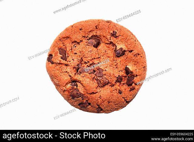 double chocolate chip cookie or biscuit - topview isolated on white background