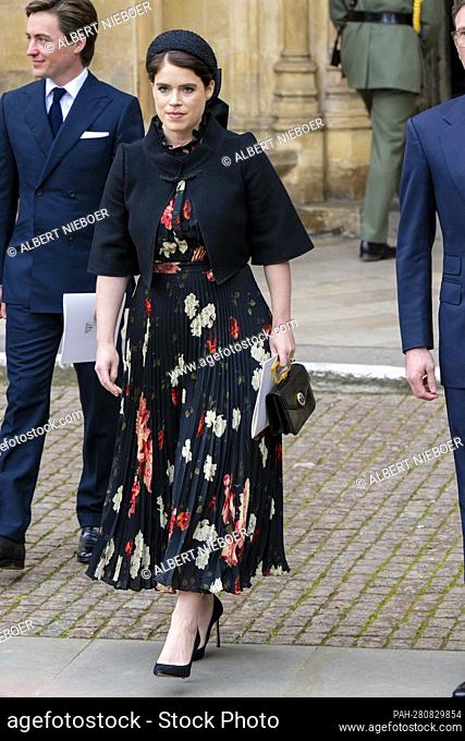 Princess Eugenie of York leave at the Westminster Abbey in Londen, on March 29, 2022, after attended the Service of Thanksgiving for the life of HRH Prince...