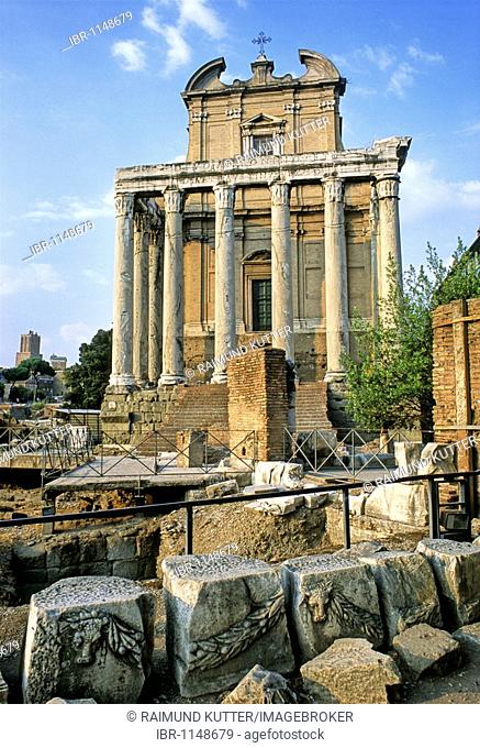 Temple of Antoninus and Faustina with Church of San Lorenzo in Miranda, Roman Forum, Rome, Lazio, Italy, Europe
