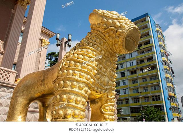 Statue of Lion in front of the Theatre house, Batumi, Adjara, Caucasus, Black Sea, Georgia