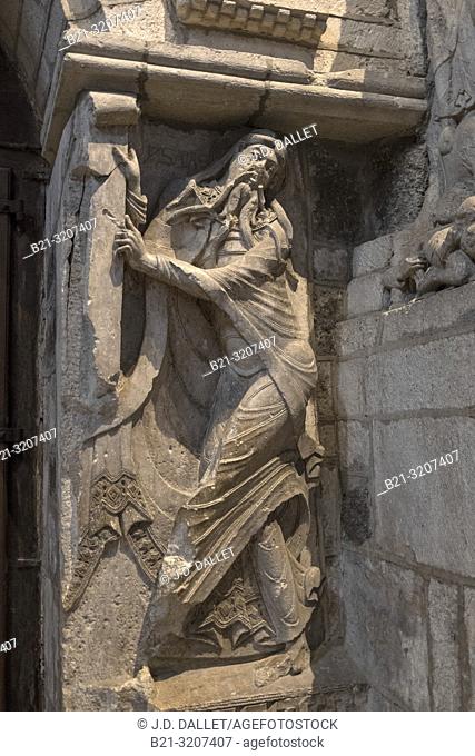 France, Occitanie, Lot, St. Mary Abbey at Souillac: Isiah dancing , on the ""tympanum"" (1130) 0f the church