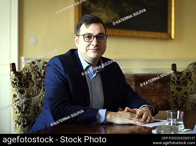 Czech Foreign Affairs Minister Jan Lipavsky poses during the interview for the Czech News Agency (CTK), on March 25, 2022, in Prague, Czech Republic