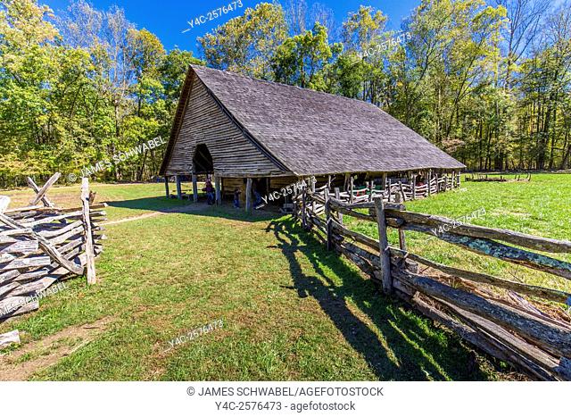 Historic Mountain Farm Museum in Oconaluftee area of Great Smoky Mountains National Park in North Carolina