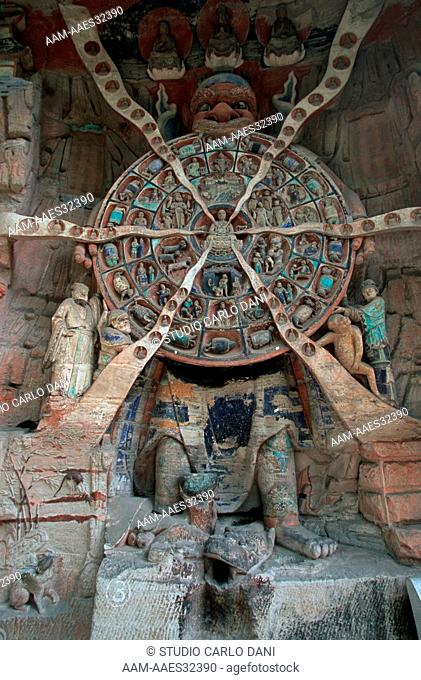 Cave Nr. 3, Buddhist Wheel Of Life, Archaeological Site Of Dazu Caves, Sculptures Of Tang Dynasty (Xi Sec.), Baodingshan, Sichuan, China