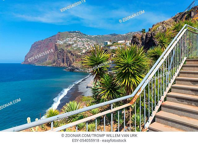 Beautiful coast of Madeira Island with hiking trail, Portugal