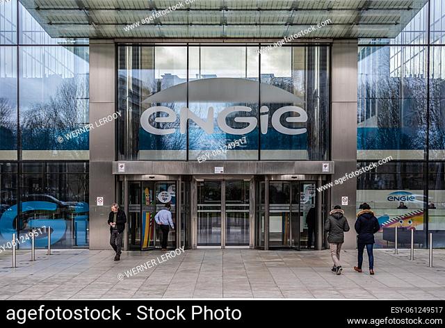 Schaerbeek, Brussels Capital Region - Belgium Employees entering the headquarters of the Engie company after the lunch break