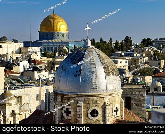 View from the roof of the Austrian Hospitz to the Old Town with Dome of the Rock and Dome of the Armenian Catholic Church of St