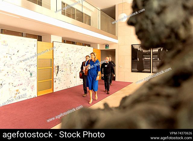 Interior Minister Annelies Verlinden arrives for a session of the chamber commission for Interior Affairs, Monday 18 September 2023 at the federal parliament in...