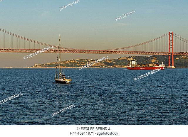 Portugal, Europe, Lisbon, Lisboa, Belem, bridge, Ponte 25 de Abril, Tejo, river, flow, architecture, place of interest, landmark, tourism, river, flow, water