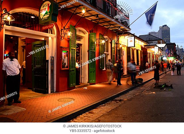 The fun times start rolling at dusk on Bourbon Street in New Orleansâ. . s French Quarter