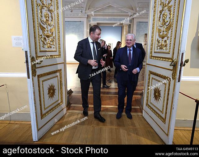 RUSSIA, ST PETERSBURG - NOVEMBER 18, 2023: Jamal Hassan Al Musawi (L), Secretary-General of the National Museum of Oman, and State Hermitage Museum General...