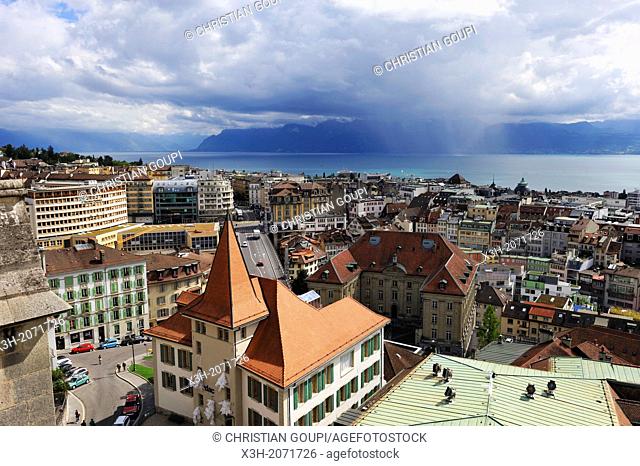 overview from the tower of the Cathedral of Notre Dame, Lausanne, Canton of Vaud, Switzerland, Europe