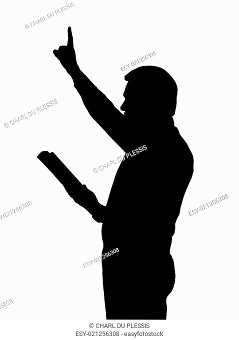Preacher Teaching from Bible with Raised Arm