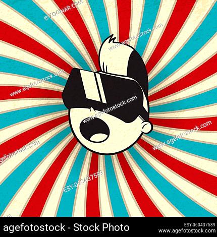 Vintage style illustration of a young boy wearing virtual glasses - Vector illustration