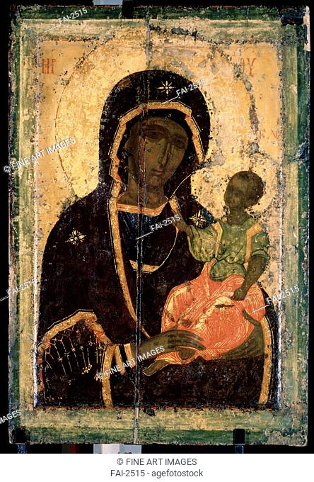 The Virgin Hodegetria. Russian icon . Tempera on panel. Russian icon painting. c. 1360. State Tretyakov Gallery, Moscow. 68x46. Painting