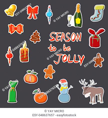 Merry Christmas to Everyone, Stickers set with doodle elements