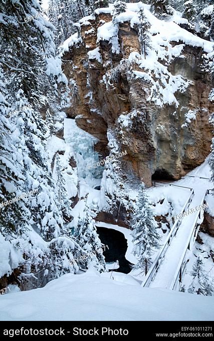 Winter in Johnston Canyon in Banff National Park, Alberta, Canada