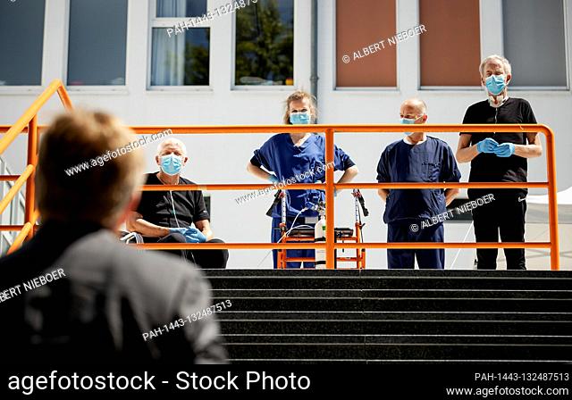 King Willem-Alexander of The Netherlands at rehabilitation center Adelante in Hoensbroek, on May 19, 2020, for a workvisit